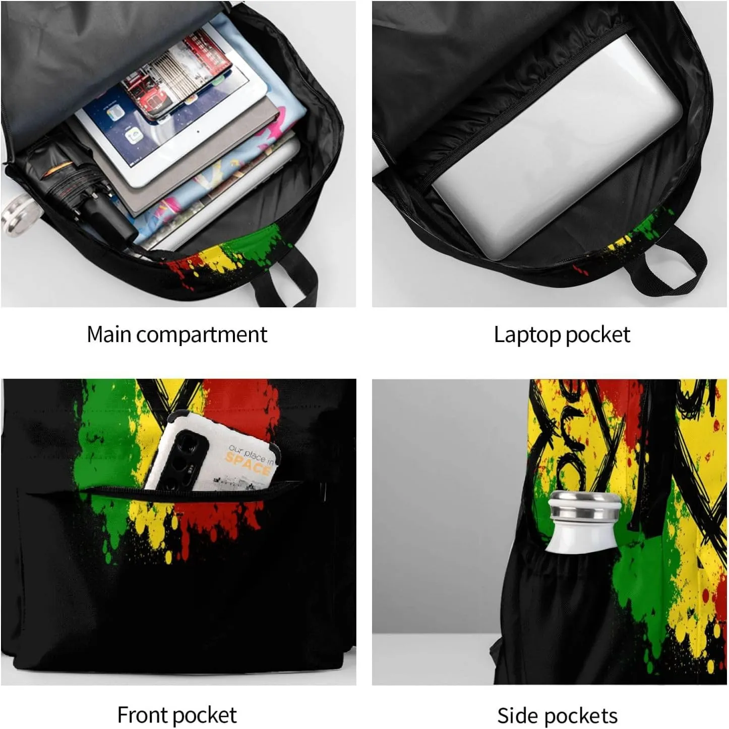 Reggae Heart One Loves Rasta Music Jamaica Backpack Casual Laptop Backpack Large Capacity Double Shoulder Bag Travel Daypack For Women Men