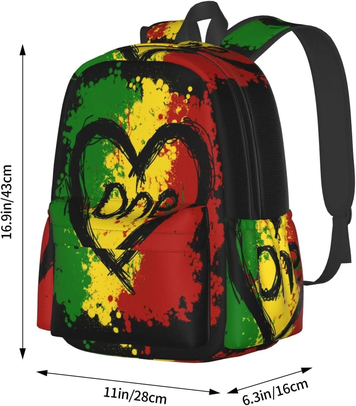 Reggae Heart One Loves Rasta Music Jamaica Backpack Casual Laptop Backpack Large Capacity Double Shoulder Bag Travel Daypack For Women Men