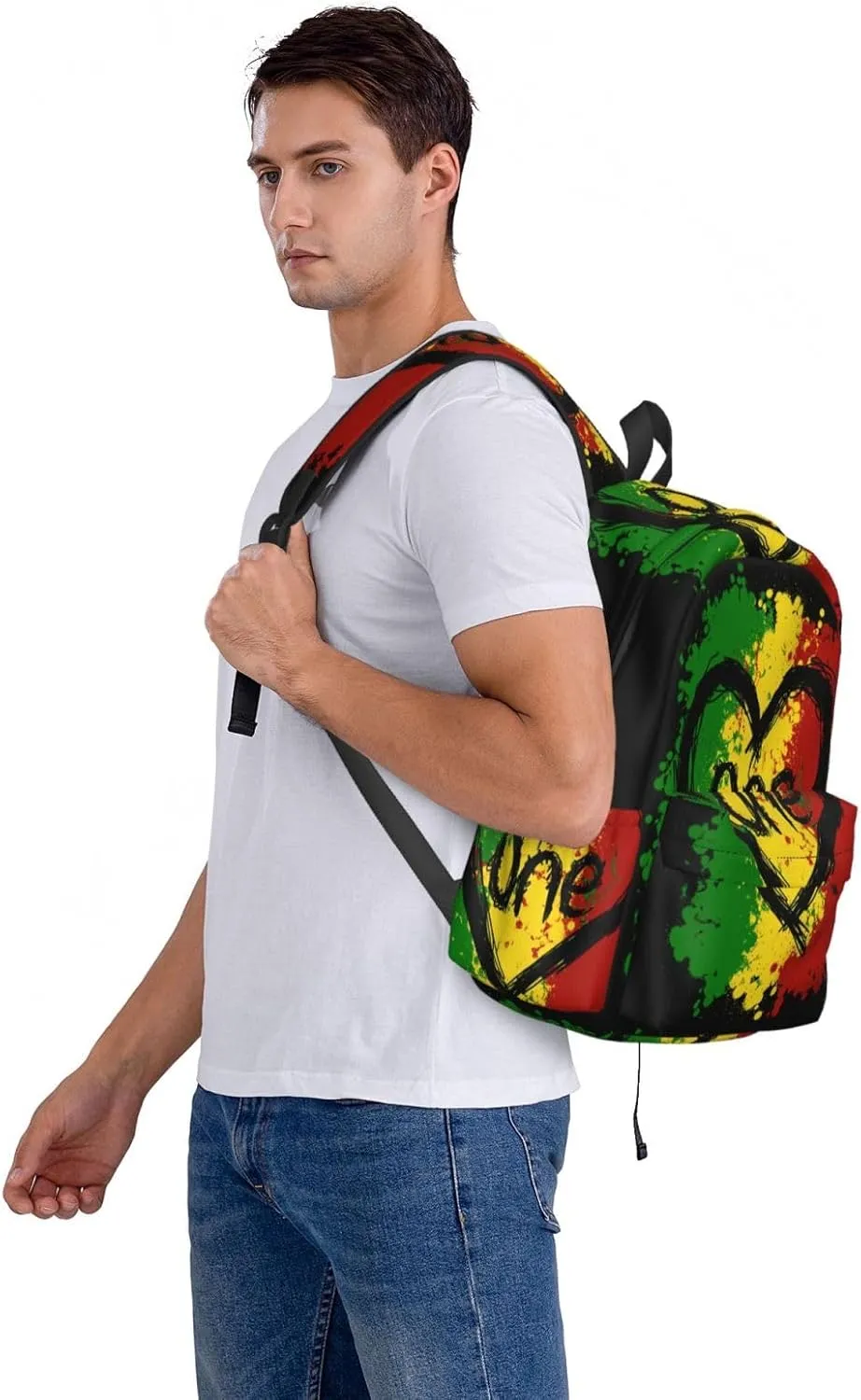 Reggae Heart One Loves Rasta Music Jamaica Backpack Casual Laptop Backpack Large Capacity Double Shoulder Bag Travel Daypack For Women Men