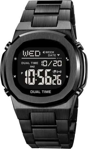 Reginald Men's Multifunctional Electronic Watch Outdoor Sports Watch LED Large Digital Display Timing Stainless Steel Watch