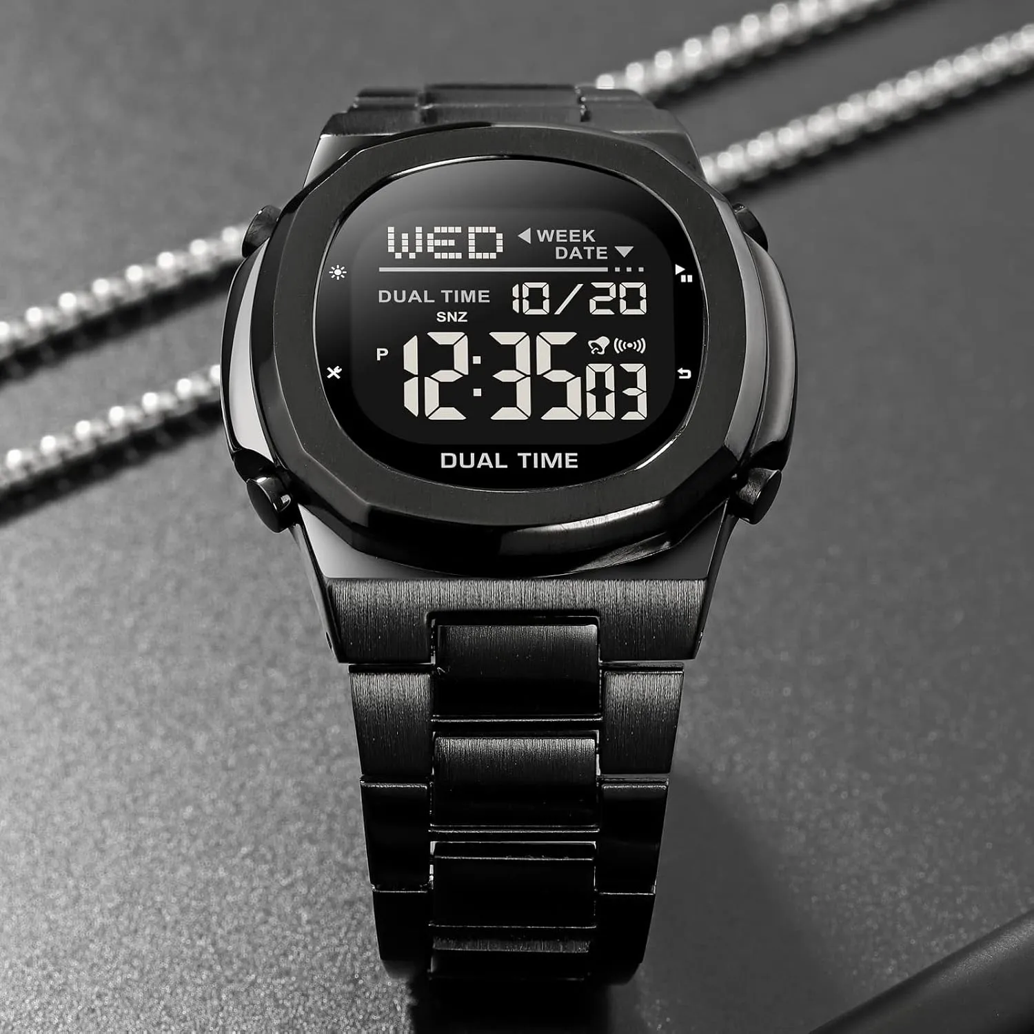 Reginald Men's Multifunctional Electronic Watch Outdoor Sports Watch LED Large Digital Display Timing Stainless Steel Watch