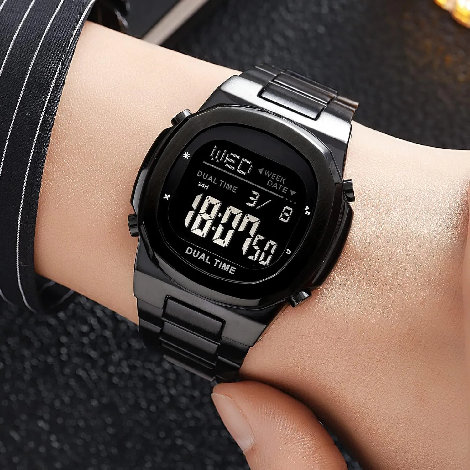 Reginald Men's Multifunctional Electronic Watch Outdoor Sports Watch LED Large Digital Display Timing Stainless Steel Watch