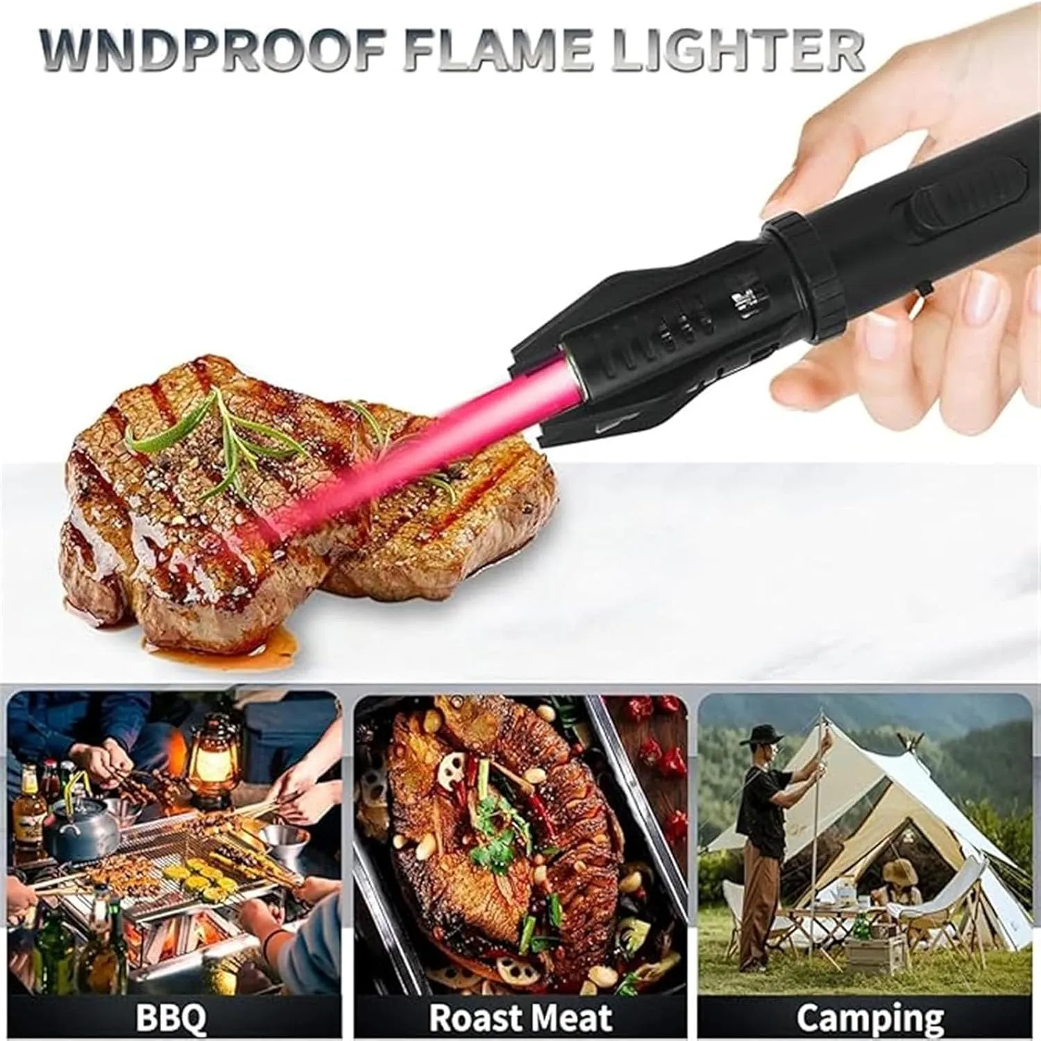 Repertoireof Camping Outdoor Windproof Straight Flame Lighter,Camping Straight Flame Lighter,Camping Outdoor Windproof Straight Flame Lighter,with Safety Lock,Adjustable Red/Blue Flame(Silver)