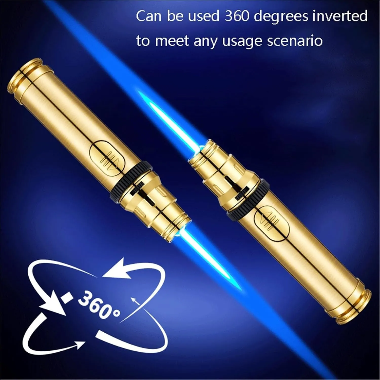 Retro Metal Straight Flame lighters, 360 Degree Inverted Ignition, 1300 Degree high Temperature Flame Windproof, Recyclable Gas Multifunctional Torch Lighter, (excluding Fuel)(Gold)