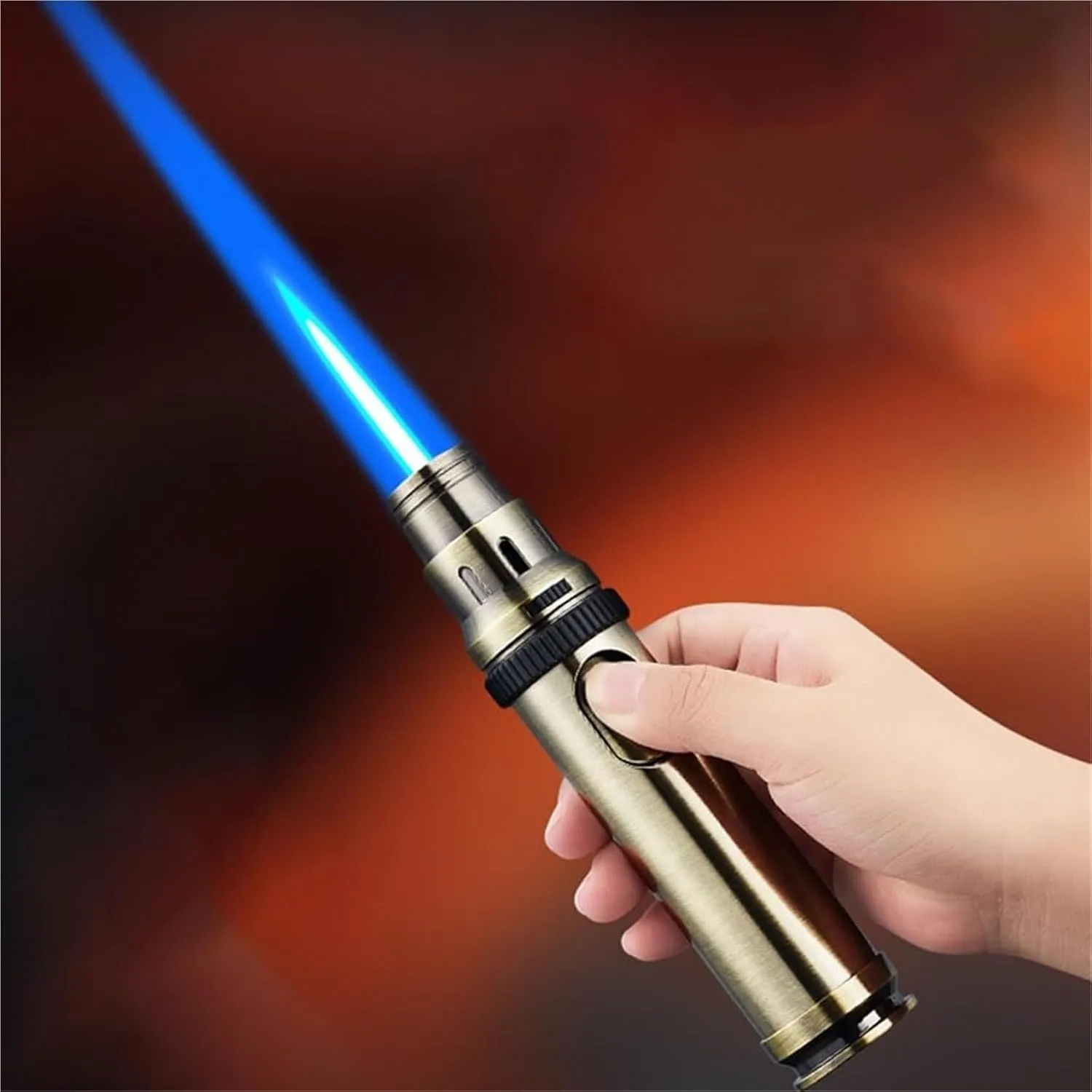 Retro Metal Straight Flame lighters, 360 Degree Inverted Ignition, 1300 Degree high Temperature Flame Windproof, Recyclable Gas Multifunctional Torch Lighter, (excluding Fuel)(Gold)