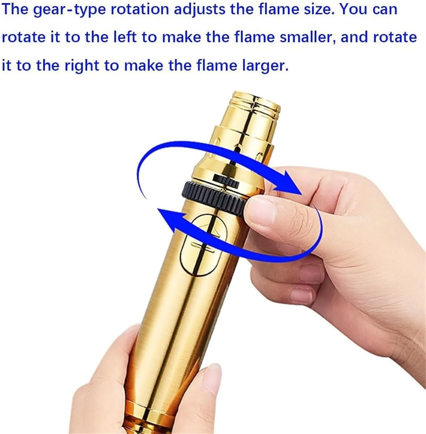 Retro Metal Straight Flame lighters, 360 Degree Inverted Ignition, 1300 Degree high Temperature Flame Windproof, Recyclable Gas Multifunctional Torch Lighter, (excluding Fuel)(Gold)