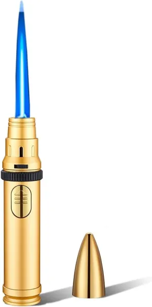Retro Metal Straight Flame lighters, 360 Degree Inverted Ignition, 1300 Degree high Temperature Flame Windproof, Recyclable Gas Multifunctional Torch Lighter, (excluding Fuel)(Gold)