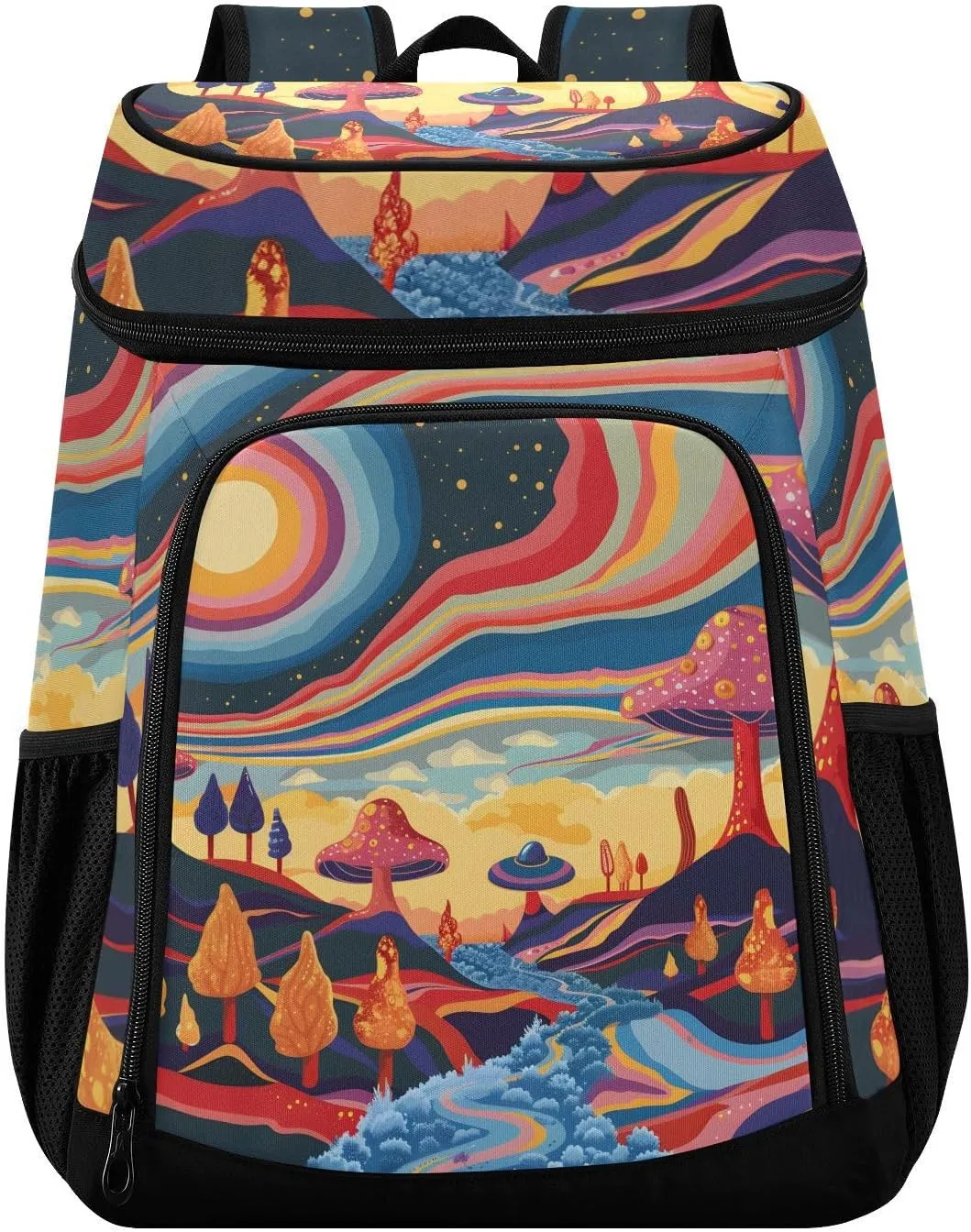 Retro Psychedelic Groovy Cooler Backpack Insulated Leak Proof Beach Cooler Bag 30 Cans Waterproof Lightweight Soft Lunch Picnic Hiking Camping Backpack Cooler for Men Women