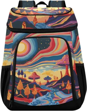 Retro Psychedelic Groovy Cooler Backpack Insulated Leak Proof Beach Cooler Bag 30 Cans Waterproof Lightweight Soft Lunch Picnic Hiking Camping Backpack Cooler for Men Women