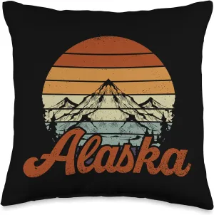 Retro Wildlife Camping Wilderness Mountain Hiking Alaska Throw Pillow