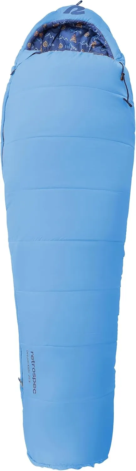 Retrospec Dream 25 Kids Mummy Sleeping Bag for Camping - Insulated, Water-Resistant, Lightweight