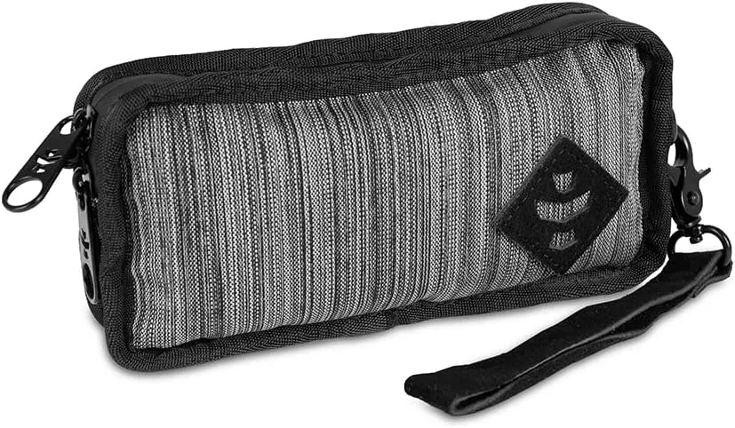 Revelry Gordito Small Padded Pouch| Multipurpose Lockable Travel Bag with Activated Charcol Lining| Waterproof & Lockable Bag| 6.5" x 4" x 2" (Striped Dark Grey)