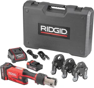 RIDGID 67183 Model RP 351 ProPress Standard Press Tool Kit with Battery, Charger, 1/2" to 1" Press Tool Jaws, and Carrying Case