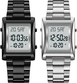 RNONDRY Mens Watches Digital Watch for Men Womens, Stainless Steel Rectangle Watches for Men, Men's Wristwatch Waterproof
