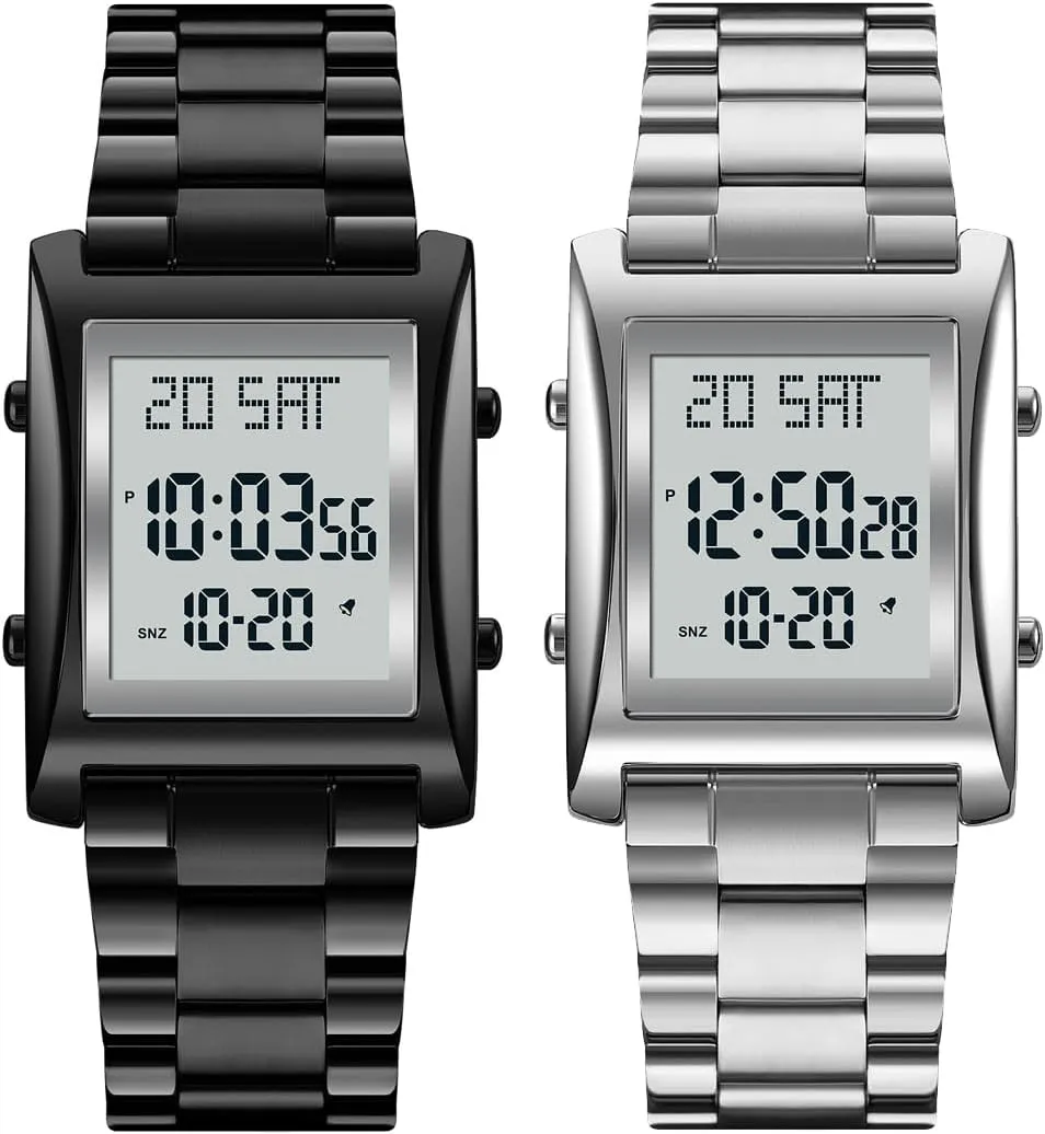 RNONDRY Mens Watches Digital Watch for Men Womens, Stainless Steel Rectangle Watches for Men, Men's Wristwatch Waterproof
