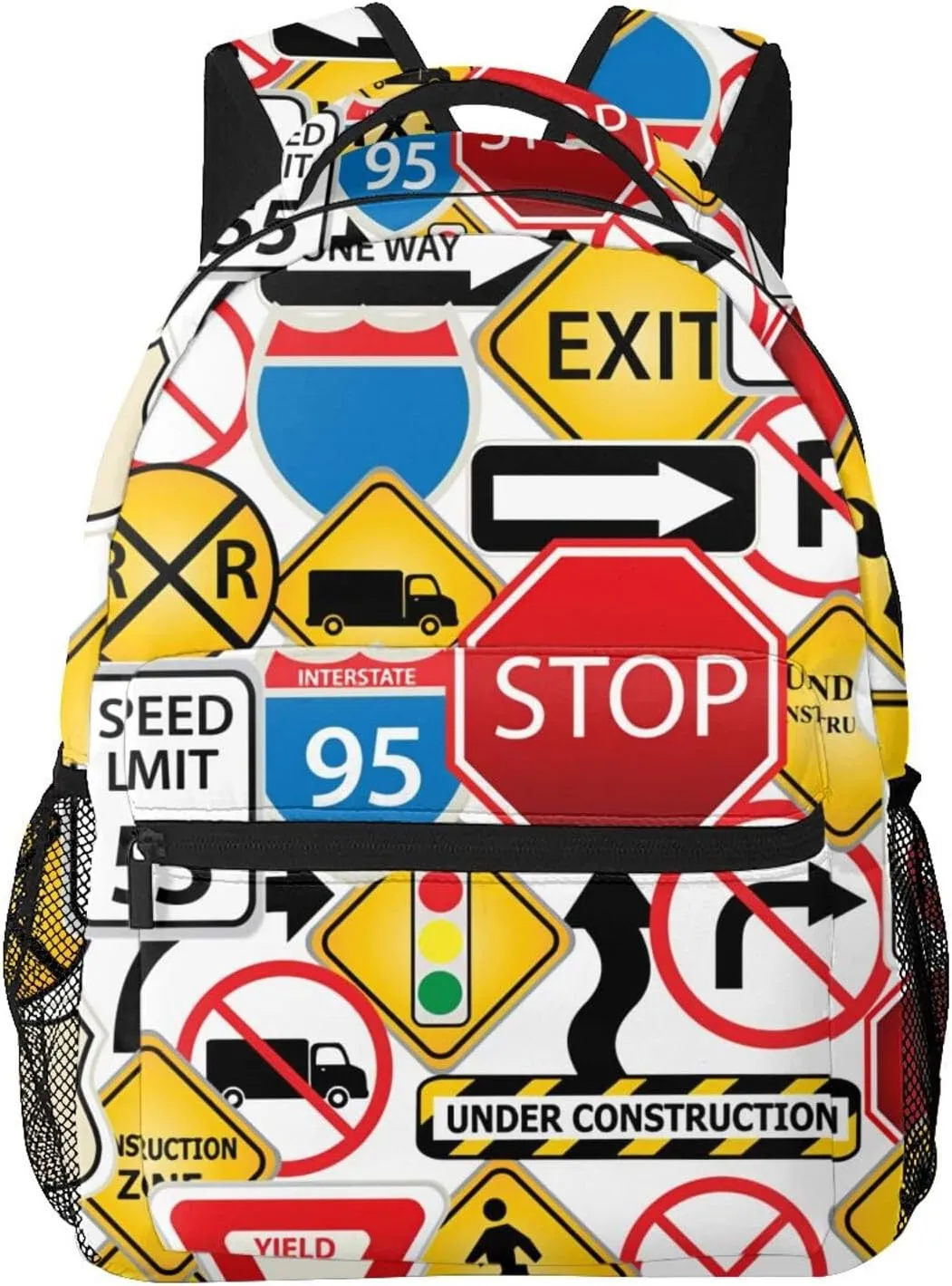 Road And Traffic Signs Highway Stop Backpack Laptop Backpack Sports Travel Shoulder bag Light casual backpack