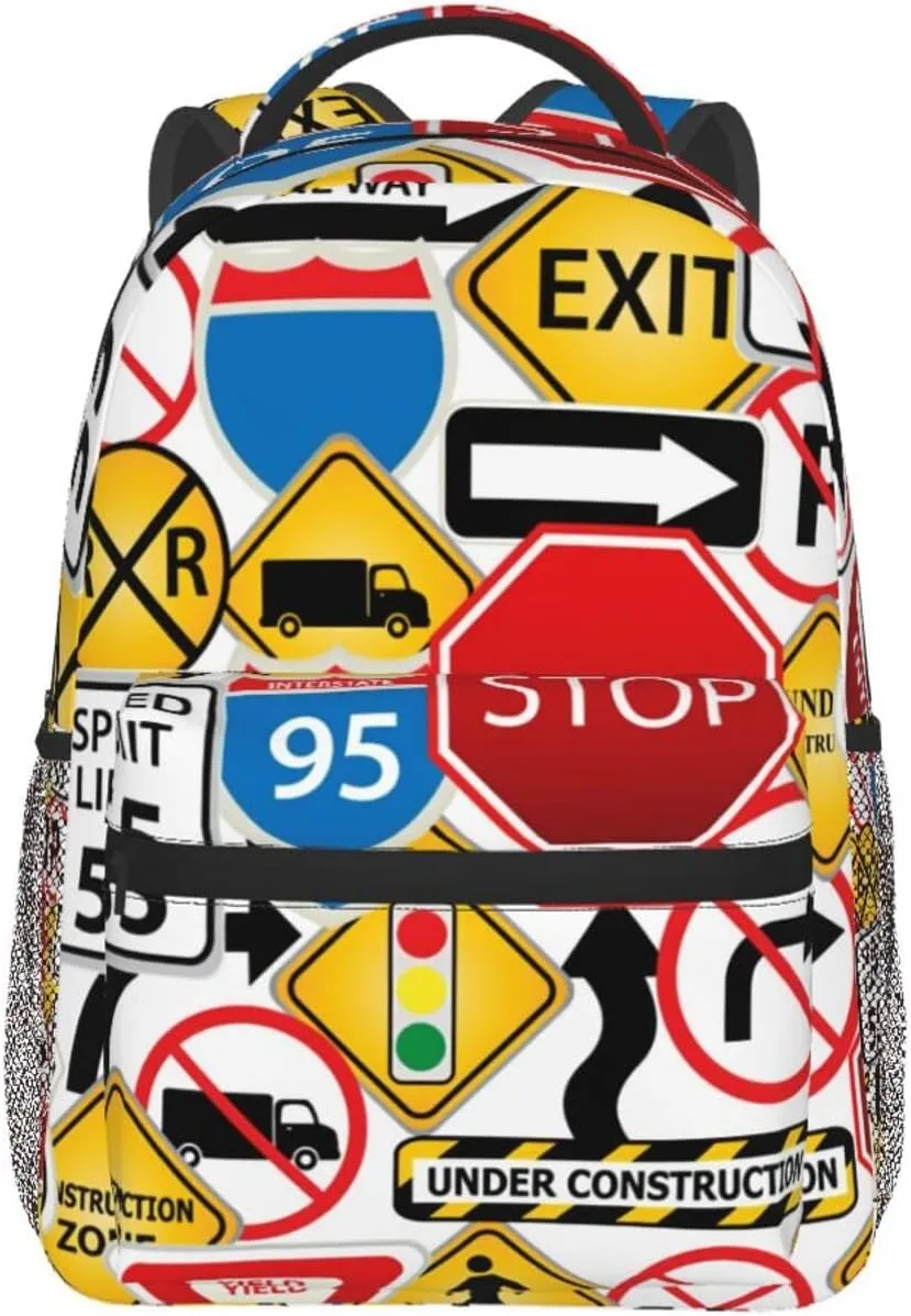 Road And Traffic Signs Highway Stop Backpack Laptop Backpack Sports Travel Shoulder bag Light casual backpack
