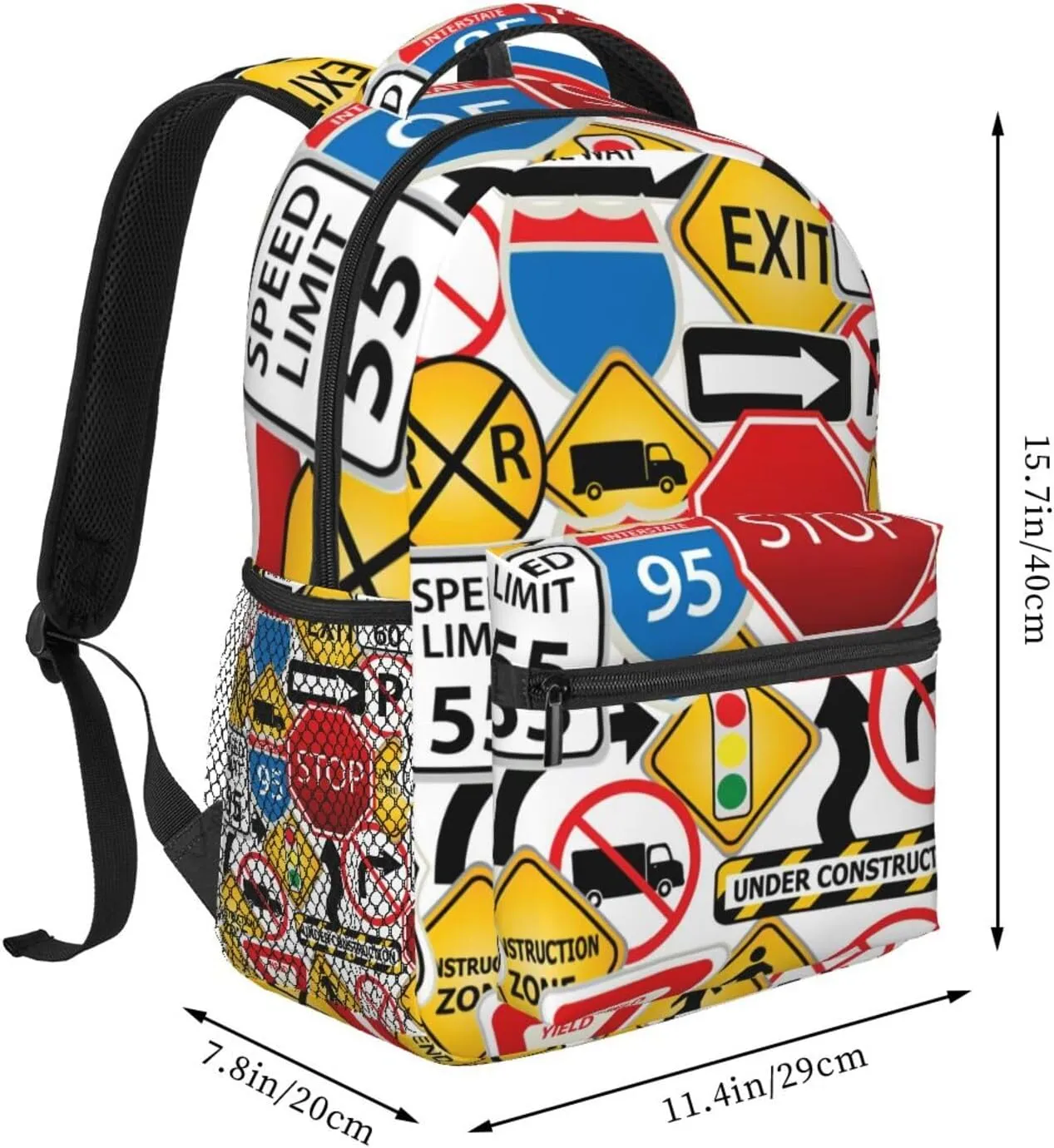 Road And Traffic Signs Highway Stop Backpack Laptop Backpack Sports Travel Shoulder bag Light casual backpack
