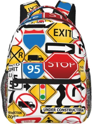 Road And Traffic Signs Highway Stop Backpack Laptop Backpack Sports Travel Shoulder bag Light casual backpack