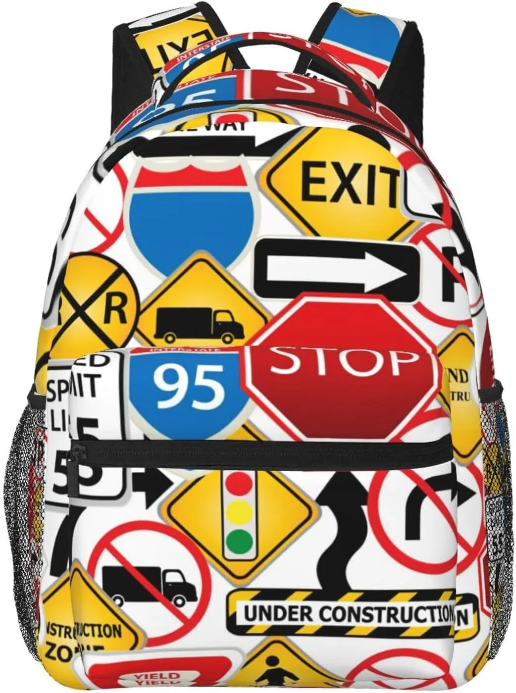 Road And Traffic Signs Highway Stop Backpack Laptop Backpack Sports Travel Shoulder bag Light casual backpack