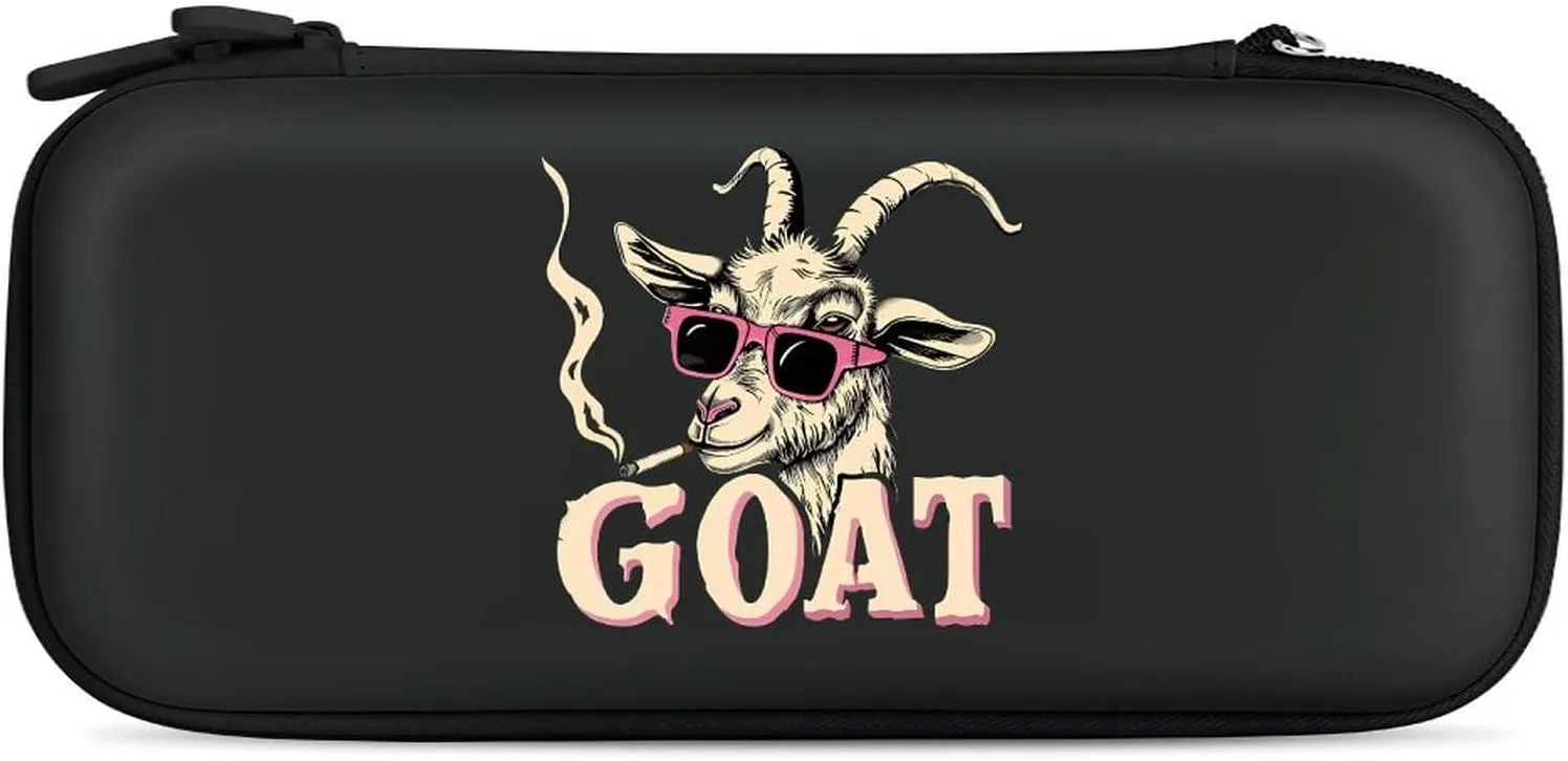 Rock Goat Cool Glasses Hard Shell Travel Case with Rope 15 Game Card Pockets Compatible with Switch Protective