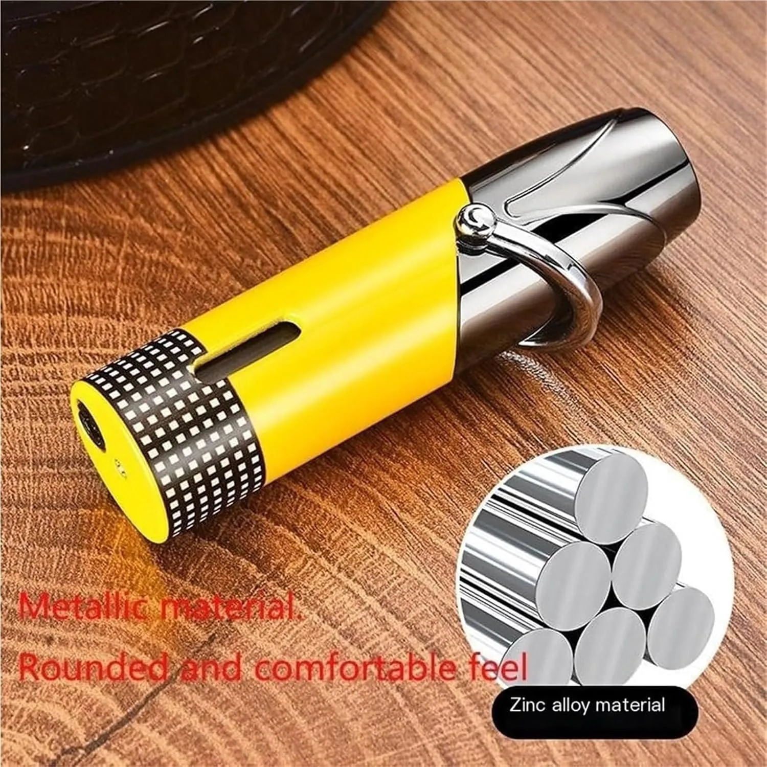 Rocker arm Lighter, Torch Lighter, Windproof Butane Gas Lighter, Portable Metal Lighter, Adjustable Flame and Inflatable Lighter for Candles, BBQ, Gifts (Fuel not Included)(Grayish Yellow)