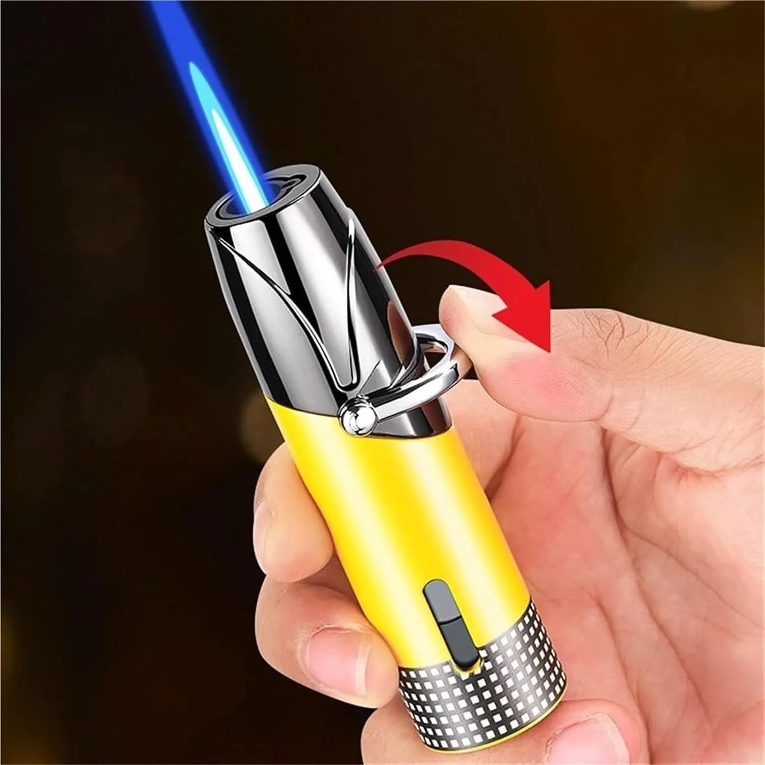 Rocker arm Lighter, Torch Lighter, Windproof Butane Gas Lighter, Portable Metal Lighter, Adjustable Flame and Inflatable Lighter for Candles, BBQ, Gifts (Fuel not Included)(Grayish Yellow)