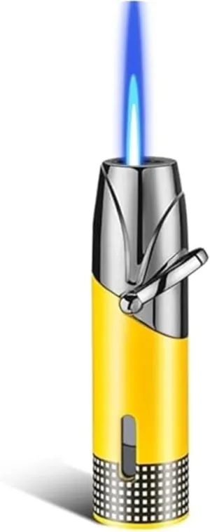 Rocker arm Lighter, Torch Lighter, Windproof Butane Gas Lighter, Portable Metal Lighter, Adjustable Flame and Inflatable Lighter for Candles, BBQ, Gifts (Fuel not Included)(Grayish Yellow)