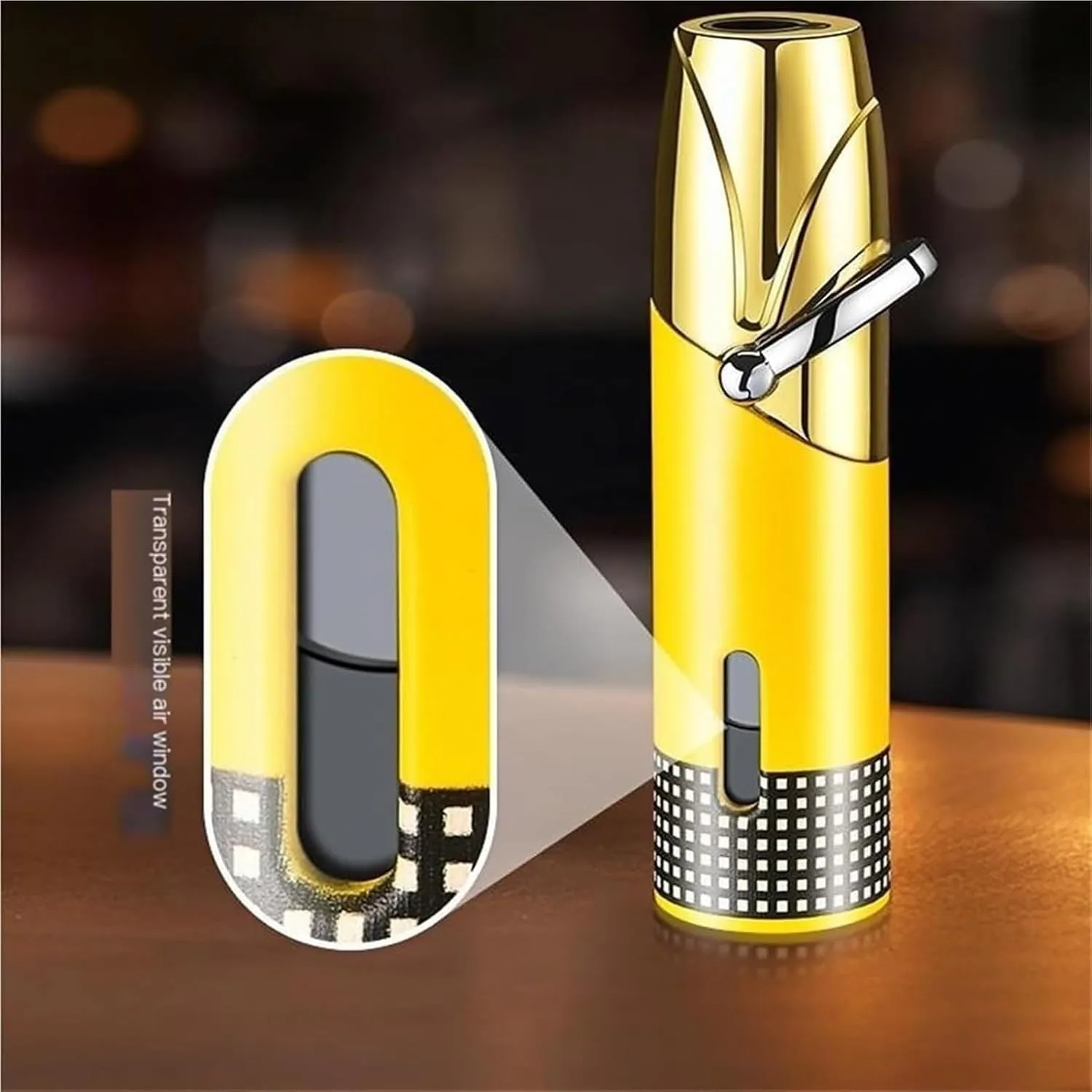 Rocker arm Lighter, Torch Lighter, Windproof Butane Gas Lighter, Portable Metal Lighter, Adjustable Flame and Inflatable Lighter for Candles, BBQ, Gifts (Fuel not Included)(Grayish Yellow)