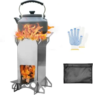 Rocket Stove Camping Wood Stove for Cooking Portable Removable Wood Mini Burning Stove, Ultralight and Compact Stove for Backpacking, Camping, BBQ, and Survival(7.4"x9.3")