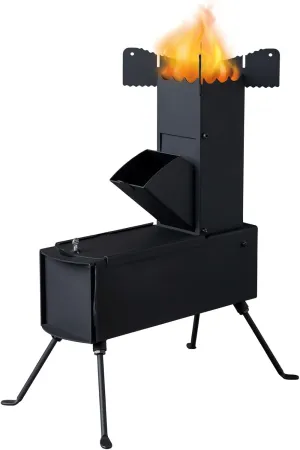 Rocket Stove with Pot Stand, Portable Camping Wood Stove with Carry Handle and Detachable Feet, Wood Burning Stove with Fire Pocker for Outdoor Heating, Cooking, Fishing, Hunting, Drying Clothes