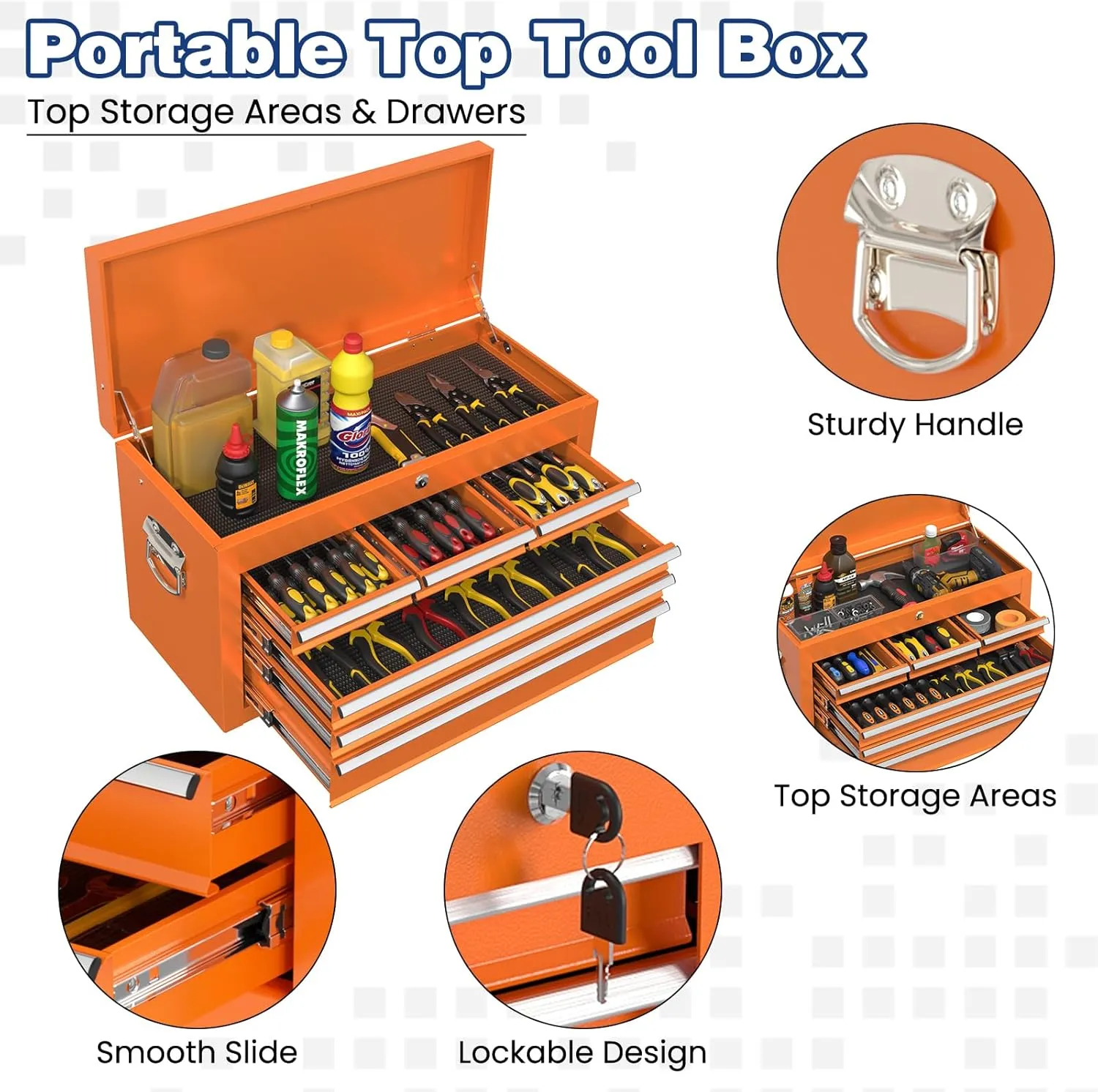 Rolling Tool Box with Wheels, 8-Drawer High Capacity Tool Chest with Drawers, Removable Storage Toolbox with Lock for Garage, Workshop