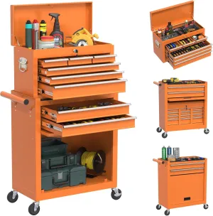 Rolling Tool Box with Wheels, 8-Drawer High Capacity Tool Chest with Drawers, Removable Storage Toolbox with Lock for Garage, Workshop