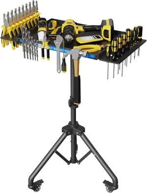 Rolling Tool Cart with Magnetic Strip, Mobile Work Table Rolling Workbenches with 2 Tool Holder Adjustable Height Tool Tray Mechanic Cart Tool Storage Organizer for Garage, Bike Workshop