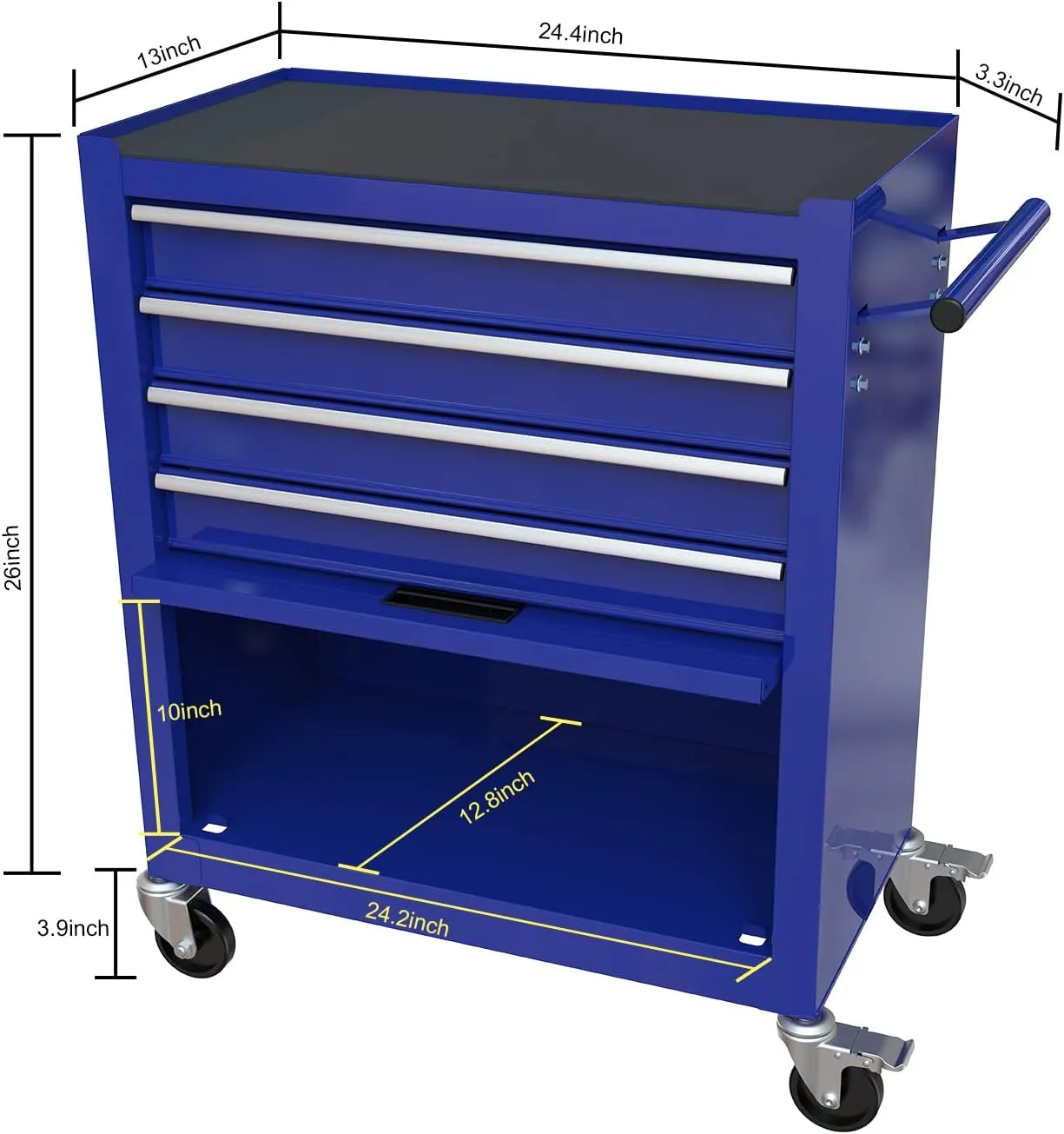Rolling Tool Chest Metal Tool Box with Wheels Tool Cabinet Portable Tool Box with Wheels 4 Drawers Tool Cabinet with Tool Sets for Garage& Storehouse, Blue