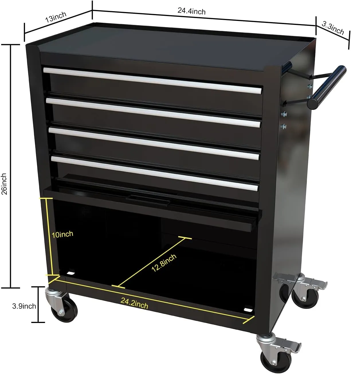 Rolling Tool Chest Metal Tool Box with Wheels Tool Cabinet Portable Tool Box with Wheels 4 Drawers Tool Cabinet with Tool Sets for Garage& Storehouse, Matte Black
