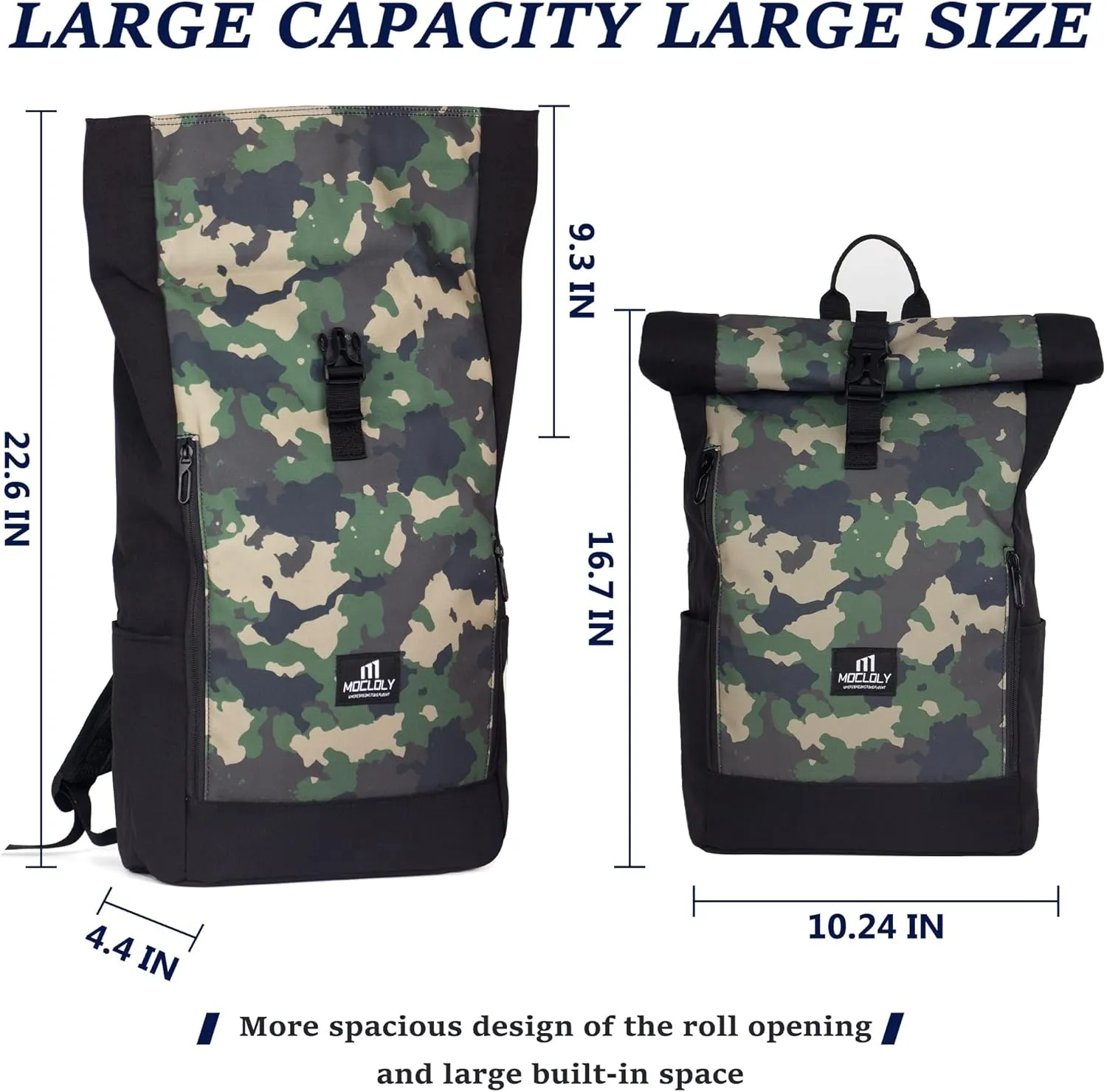Rolltop Backpack Women & Men, Laptop Backpack with Laptop Compartment, Waterproof Backpack for Travel, Casual, Camouflage