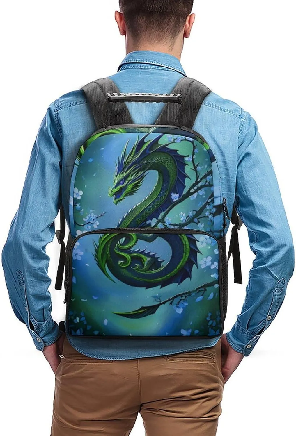 Romantic Dragon Cherry Flowers Art Rucksacks Polyester Anti-Theft Multipurpose Carry On Bag Large Capacity Gym Outdoor Hiking Backpack With Smooth Zippers