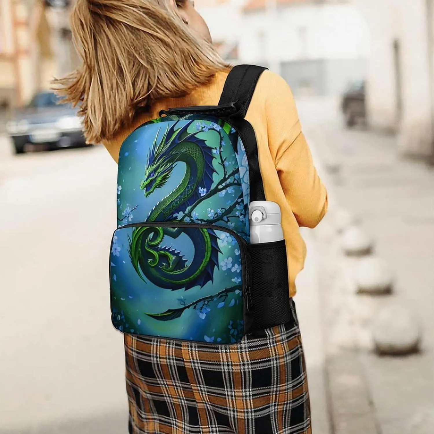 Romantic Dragon Cherry Flowers Art Rucksacks Polyester Anti-Theft Multipurpose Carry On Bag Large Capacity Gym Outdoor Hiking Backpack With Smooth Zippers