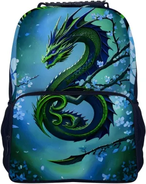 Romantic Dragon Cherry Flowers Art Rucksacks Polyester Anti-Theft Multipurpose Carry On Bag Large Capacity Gym Outdoor Hiking Backpack With Smooth Zippers