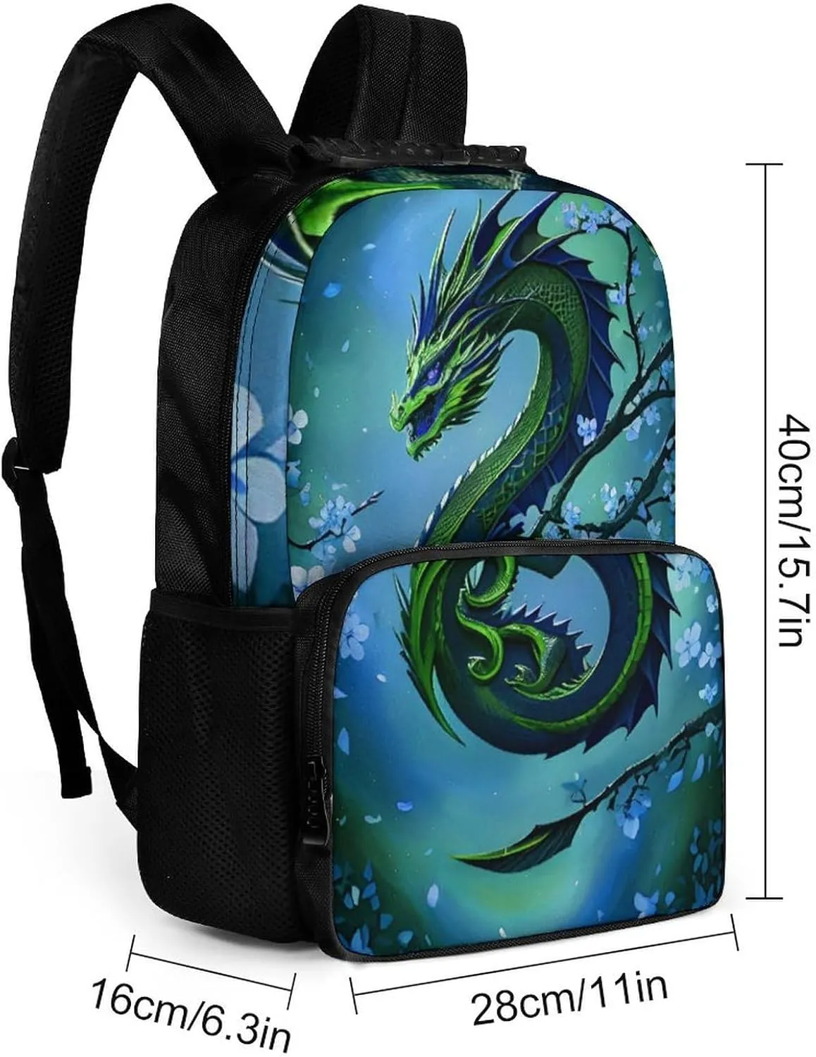 Romantic Dragon Cherry Flowers Art Rucksacks Polyester Anti-Theft Multipurpose Carry On Bag Large Capacity Gym Outdoor Hiking Backpack With Smooth Zippers