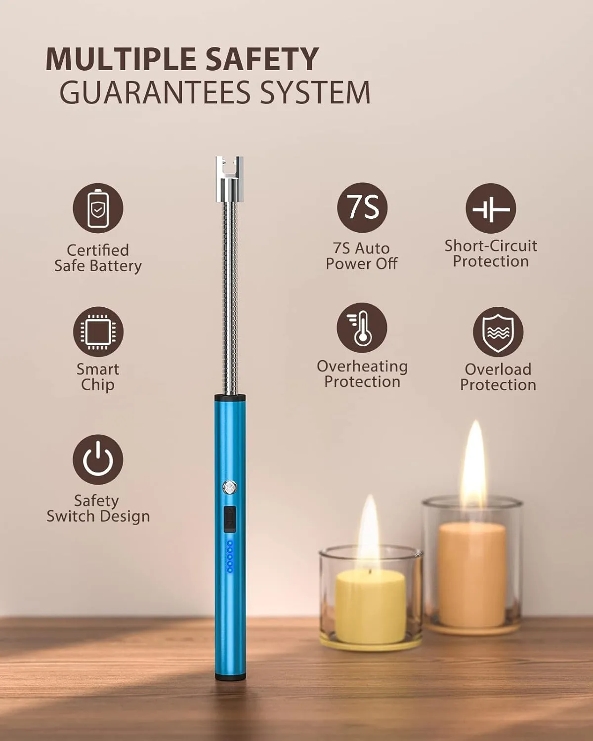 RONXS Lighter Electric Lighter Rechargeable Arc Type C Candle Lighters with LED Battery Display, Flexible Neck Windproof Flameless Plasma Long Lighters for Candle BBQ Camping (Red&Blue)