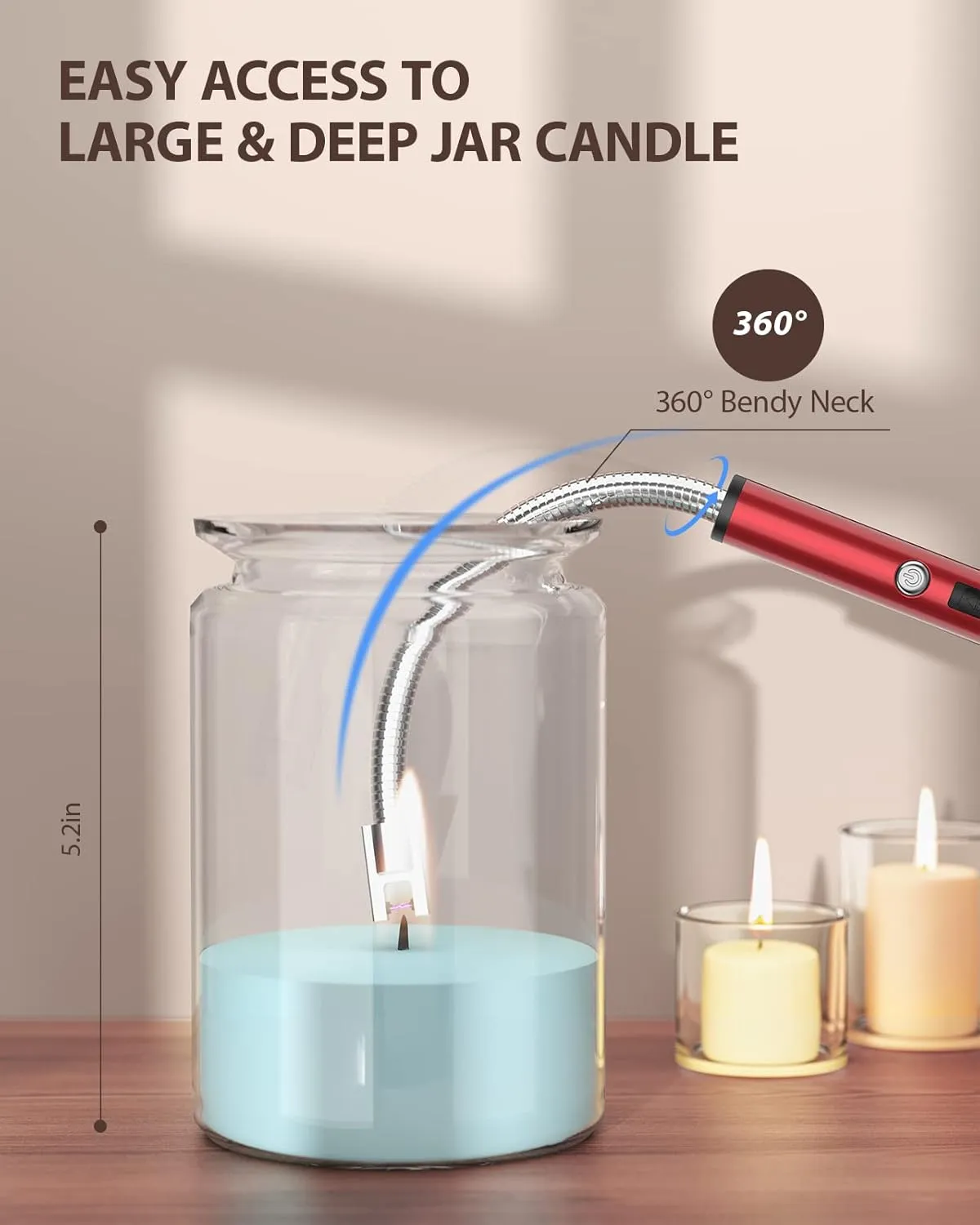 RONXS Lighter Electric Lighter Rechargeable Arc Type C Candle Lighters with LED Battery Display, Flexible Neck Windproof Flameless Plasma Long Lighters for Candle BBQ Camping (Red&Blue)
