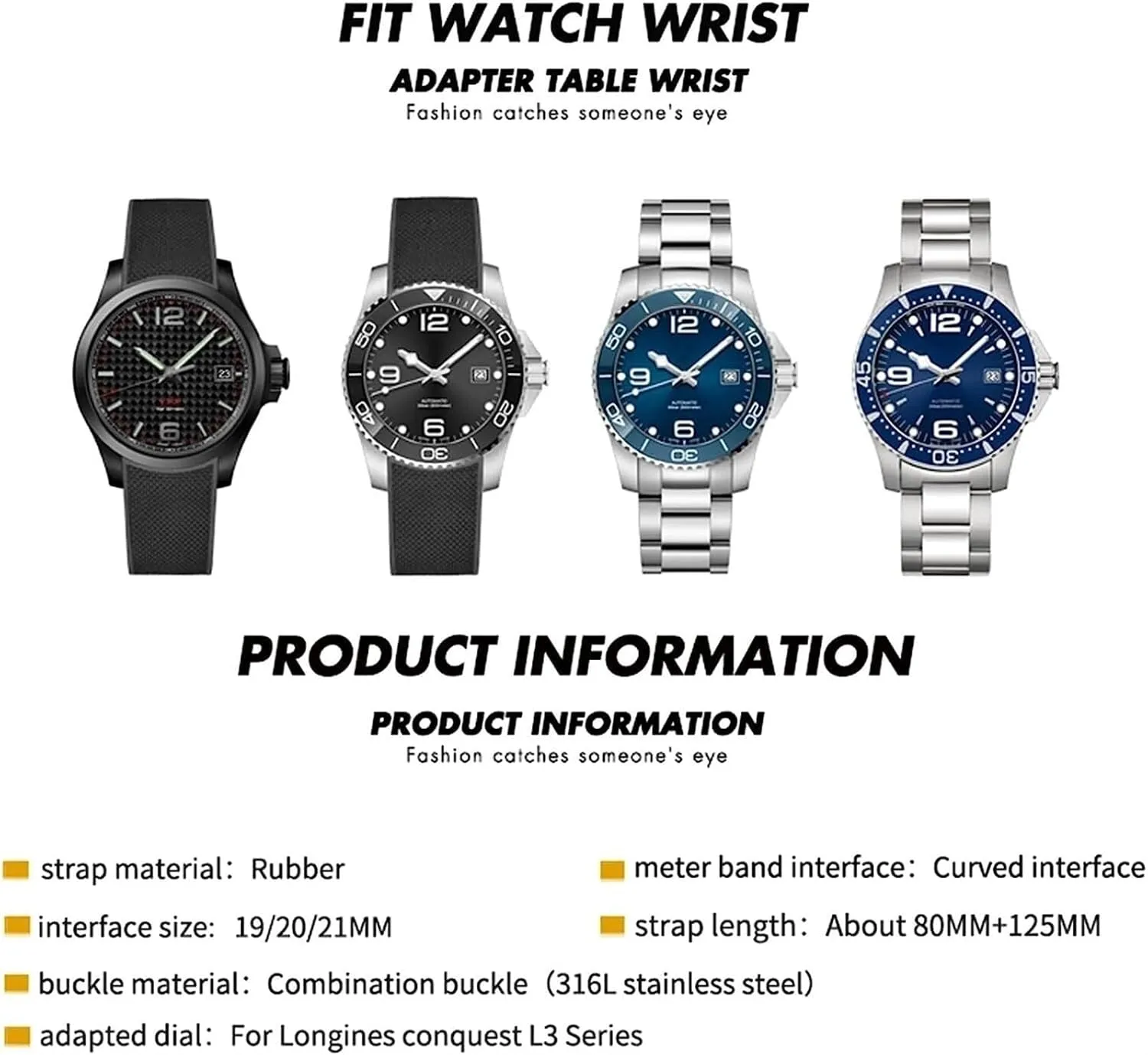 Rubber Strap For Longines Hydroconques Conquest VHP Waterproof Sport Watchband 19mm 20mm 21mm 22mm