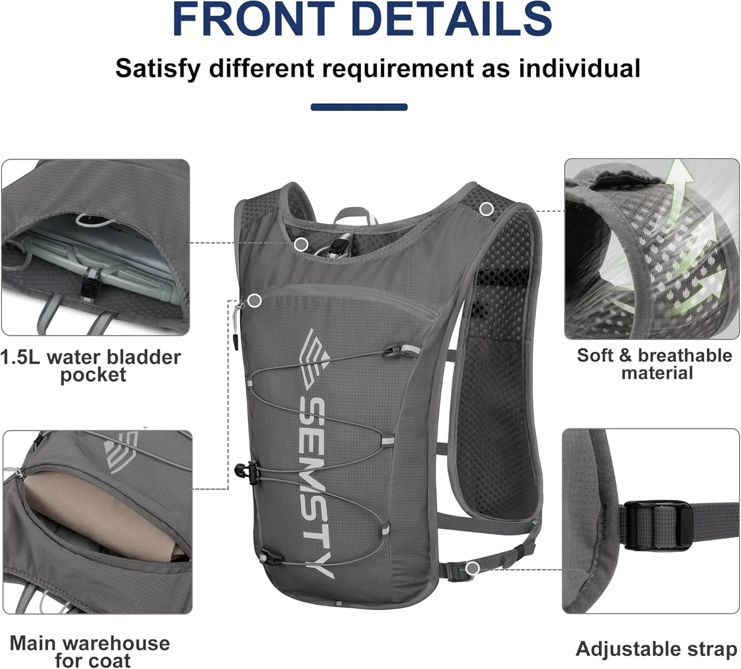 Running Hydration Vest - 5L, with 1.5L Water Bladder, Lightweight for Hiking and Cycling