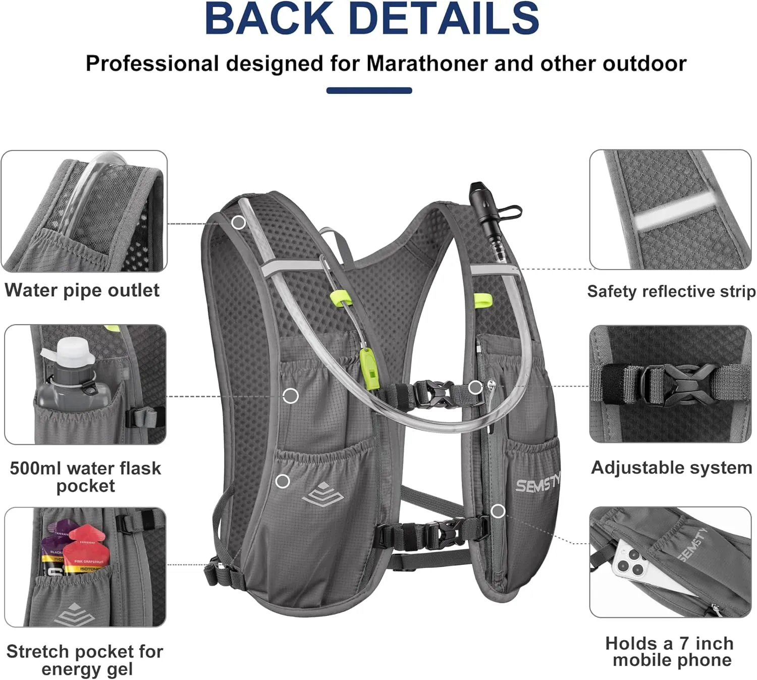 Running Hydration Vest - 5L, with 1.5L Water Bladder, Lightweight for Hiking and Cycling