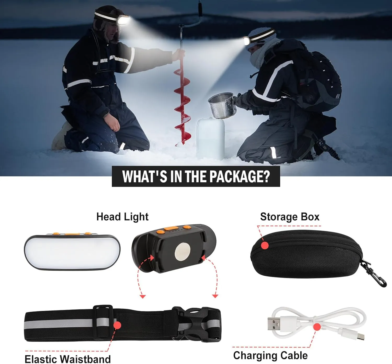 Running Light Rechargeable 500 Lumens 5 Modes Running Lights for Runners with Red Light, Used as a Chest/Waist Lamp, IPX5 Waterproof Reflective Headlamp Flashlight for Night Safety