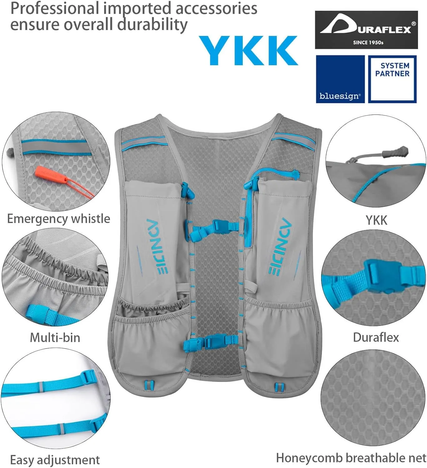 Running Vest for Men Women, Hydration Vest for Running Hiking with Water Bladder and Water Bottles,Nylon,5L Capacity,Lightweight