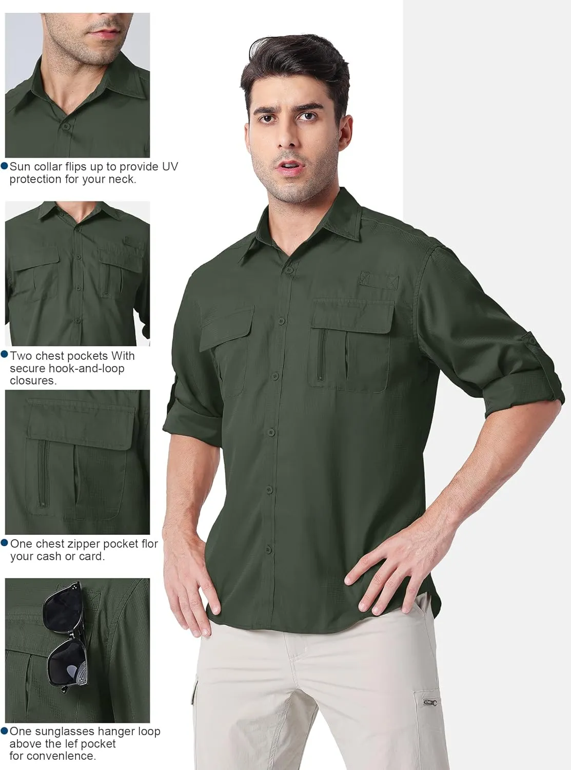Safari Shirts for Men for Africa UV Sun Protection Lightweight Quick Dry Moisture Wicking for Hiking Fishing Travel Outdoor