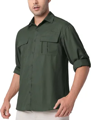 Safari Shirts for Men for Africa UV Sun Protection Lightweight Quick Dry Moisture Wicking for Hiking Fishing Travel Outdoor
